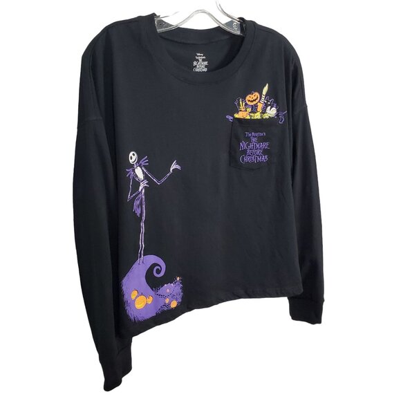 Disney Tops - Disney Nightmare Before Christmas Womens Size  L Shirt Crop Tee Halloween Pocket